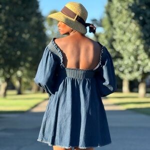 Stylish Denim Off-Shoulder mini smock Dress